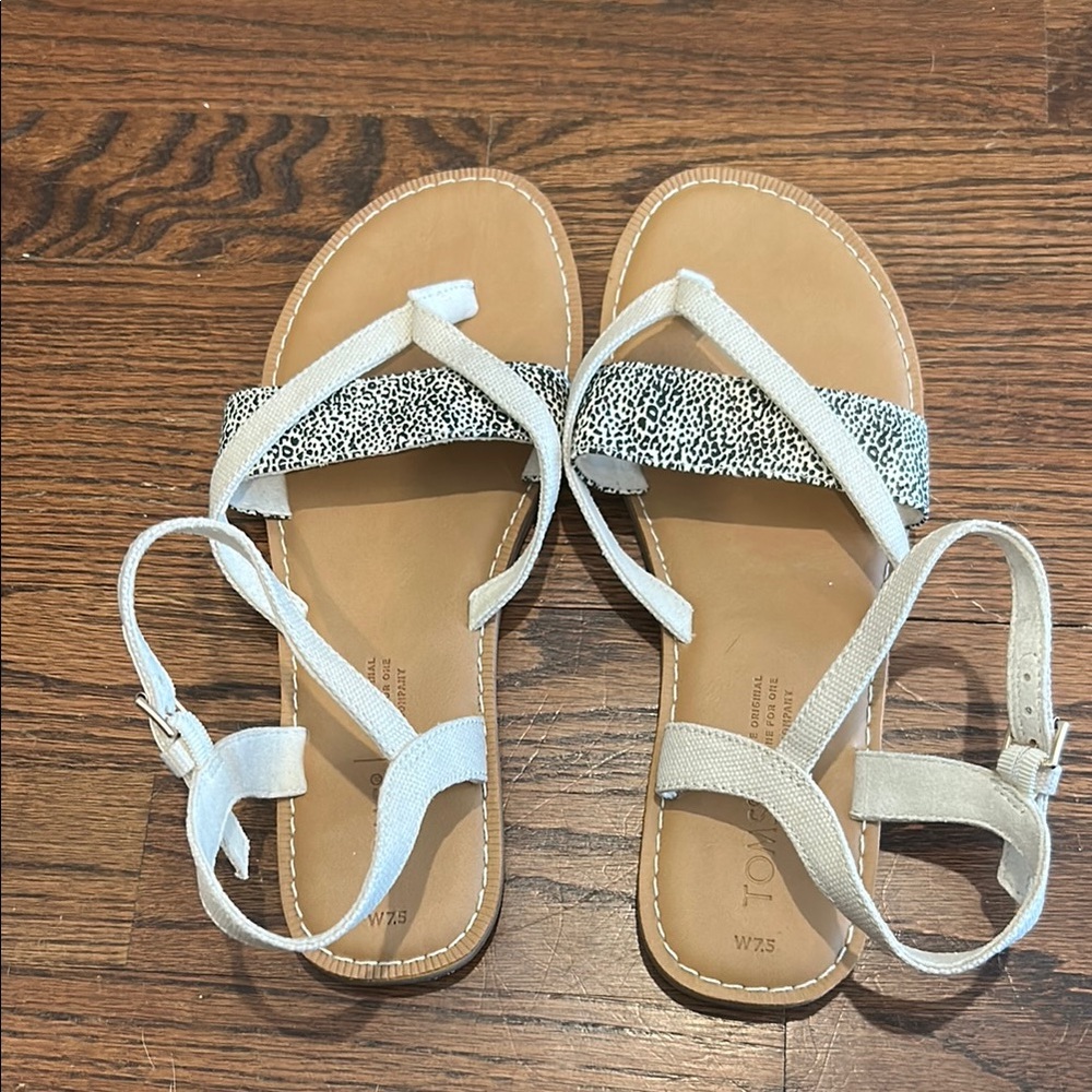 Toms White and Black Sandals with Rhinestone Straps